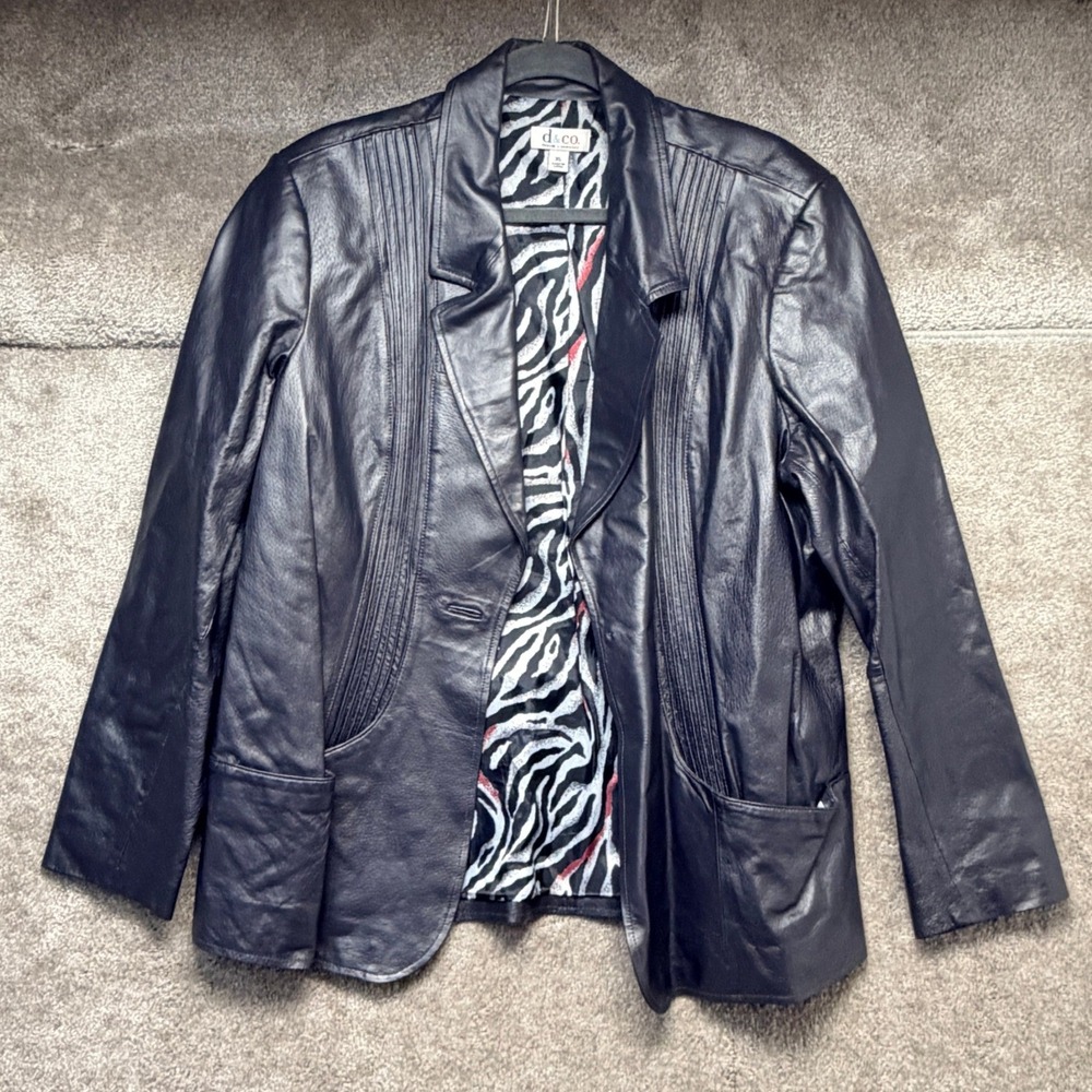 Denim & Co Womens Genuine Leather Blazer Jacket Size XL Business Casual Classic